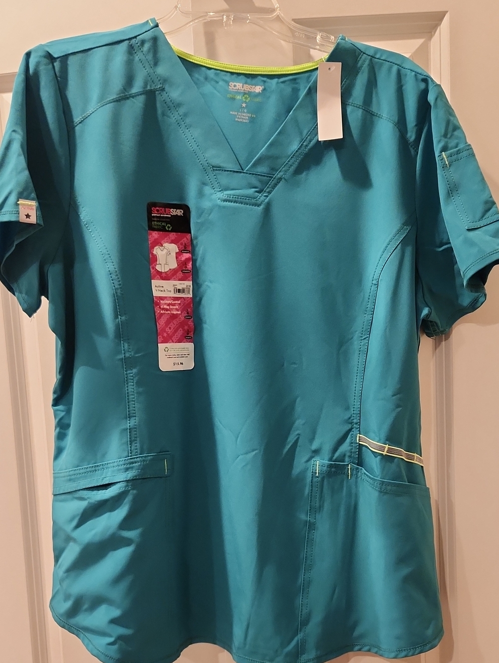 Scrubstar Women's V-Neck Scrub Top in Teal with Lime Trim